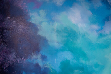Abstract Brush Stroke Painting with Shades of Blue, Purple, and Green.