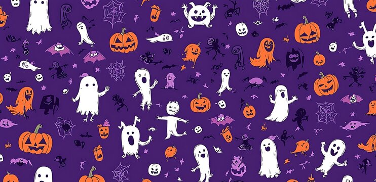 Helloween cartoon style characters seamless pattern
