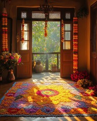 Traditional Indian Home Entrance with Artistic Decoration for Festive Celebrations