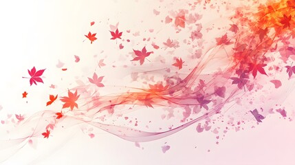 An abstract composition of maple leaves, clover leaves, and sakura petals in a swirling wind pattern, high quality, sharp images, graphic, illustration