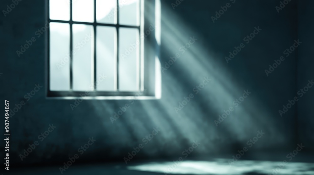 Poster the image showcases sunlight streaming through a window, casting long shadows and illuminating an em