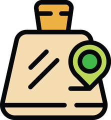 Cardboard box with a location pin illustrating a package being tracked during delivery