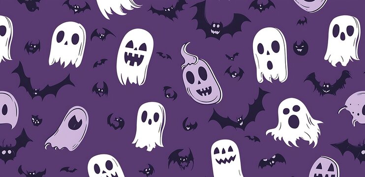 Helloween cartoon style characters seamless pattern