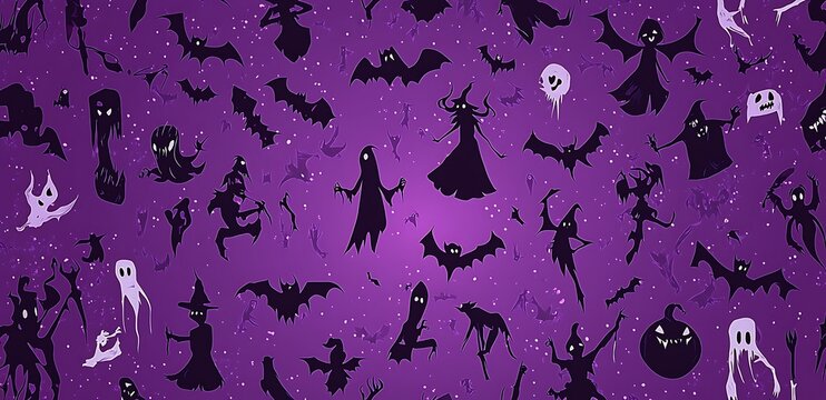 Helloween cartoon style characters seamless pattern