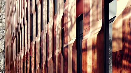 Abstract architectural details showcasing organic shapes and textures in warm wood tones.