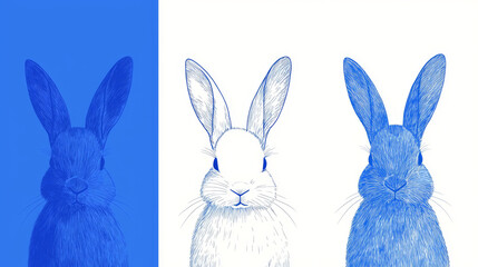 Obraz premium Three cute blue rabbits in a line.