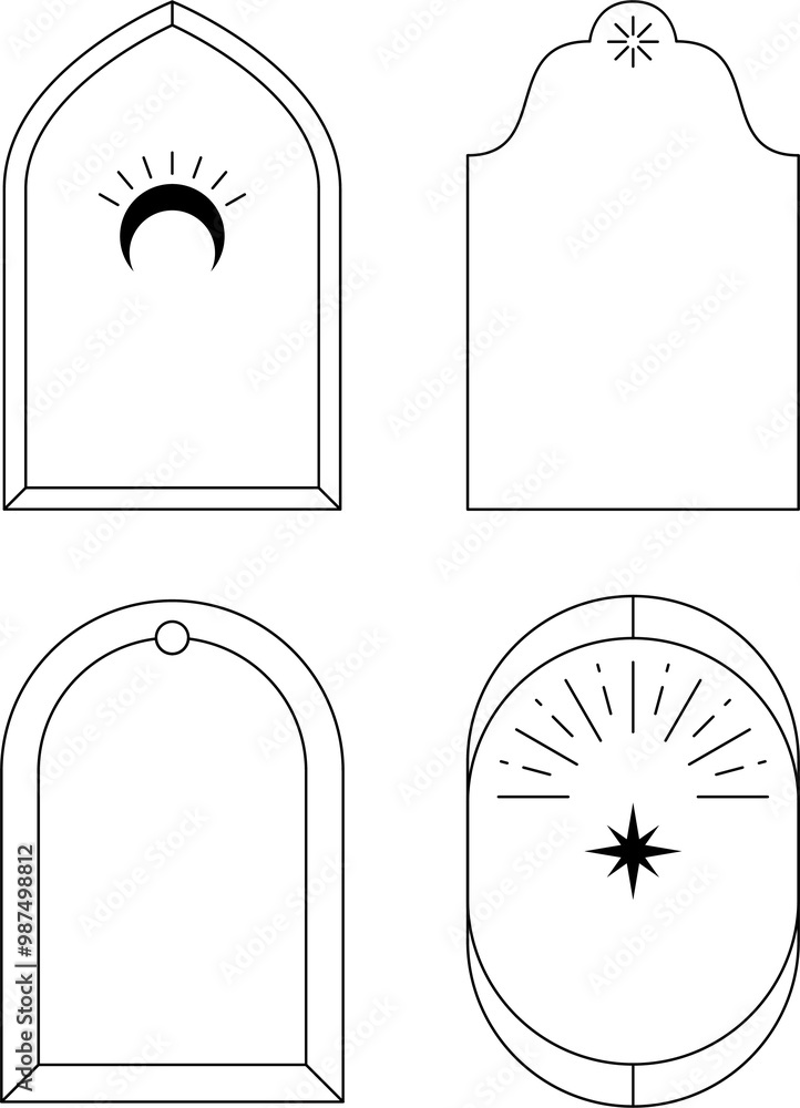Poster vector set of design elements and illustrations in simple linear style - boho arch logo design eleme