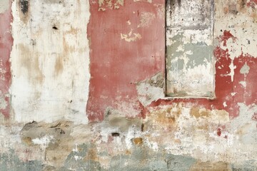 Weathered Wall with Peeling Paint and Patches of Color