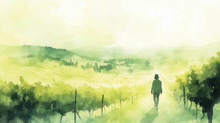 Fototapeta premium Gentle Watercolor Escape in Serene Landscape