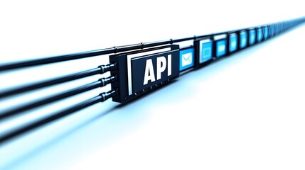 Data Flow Diagram: A diagram illustrating the flow of data between applications using APIs. "API" ,isolate on white background 