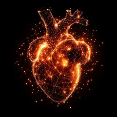 abstract digital of human heart with polygonal illustration of lines and glowing dots