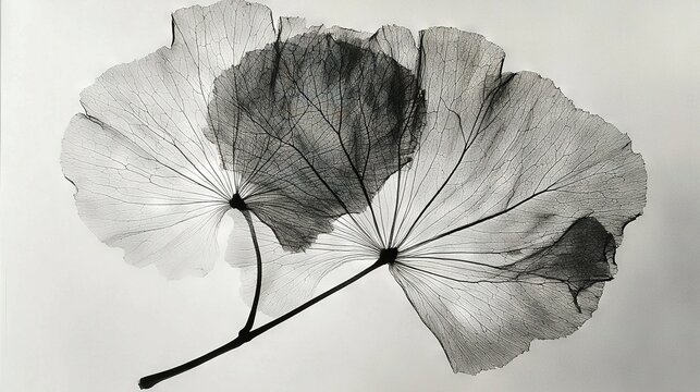   A monochrome picture of a leaf with a veiny appearance on its backside