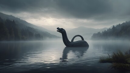 Loch Ness monster in a dark night / Nessi monster / cryptozoology character