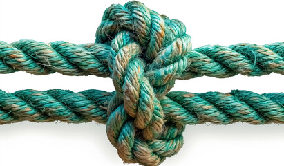 Fototapeta premium Green thick rope with a knot, isolated on a white background