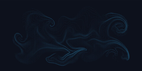 A moving digital 3d wave. Futuristic dark background with dynamic blue particles. The concept of big data. Cyberspace. Vector illustration.