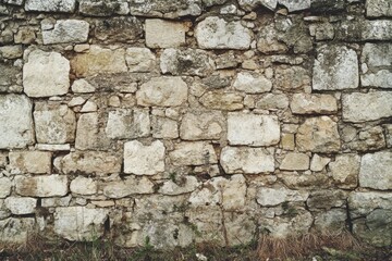 Weathered Stone Wall with Patches of Green Growth