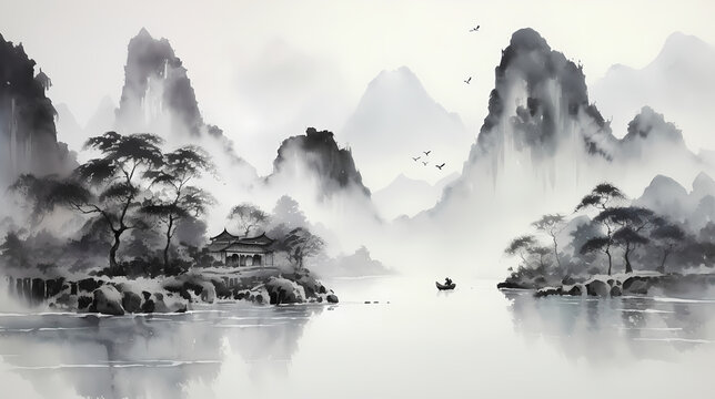 左泉 水墨画 山水風景 左泉 水墨画 山水風景 Amazon.com: artvisual Textured Mountain