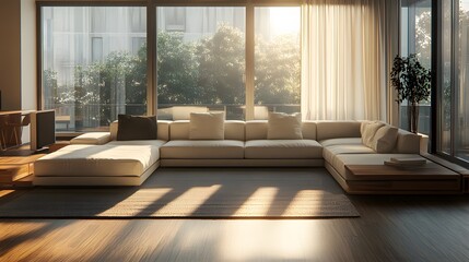 Modern sofa. Furniture for modern interior, minimalist design. Living room interior with sofa.