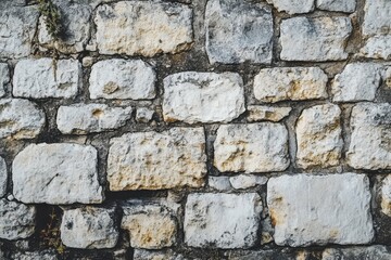 Fototapeta premium Close-up of a weathered stone wall with visible mortar