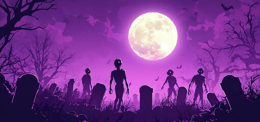 Stylish cartoon-style illustration of zombies dancing in the cemetery