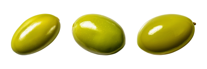 Green olives glistening with freshness isolated on a transparent background ready for culinary creations