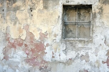 Weathered Wall with a Window and Peeling Paint
