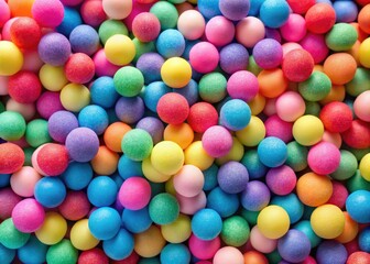 Obraz premium A frame filled with multicolored foam balls creates a lively and playful background with a soft, tactile texture that invites the viewer to touch.