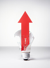 Light bulb and red arrow.
