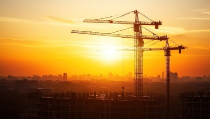 Construction Cranes at Sunset