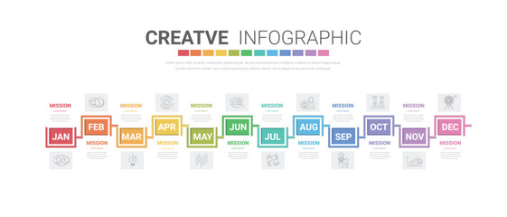 Presentation business infographic template, Timeline for 12 months, 1 year, can be used for workflow, process diagram, flow chart.