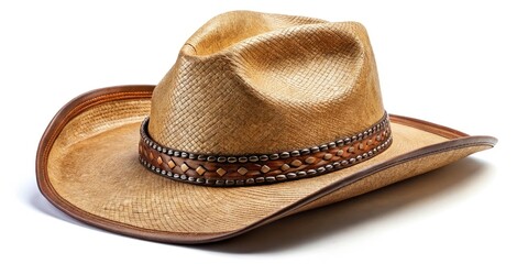 A majestic cowboy hat sits proudly on its pedestal, its wide brim shading the face, while a decorative band adds a touch of elegance to its rural charm.