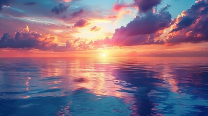 Fototapeta premium A Vibrant Sunset Reflecting on Calm Ocean Water