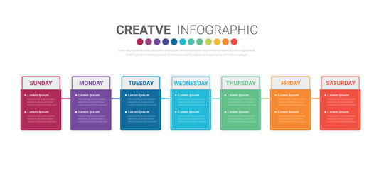 Timeline, Timeline business for 7 day, week, infographics design vector and Presentation can be used for Business concept with 7 options, steps or processes.