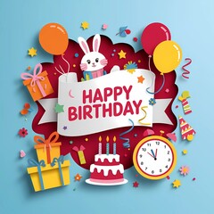 Happy Birthday children paper cut card, papercut, birthday card for children, whimsical, cute, 1:1