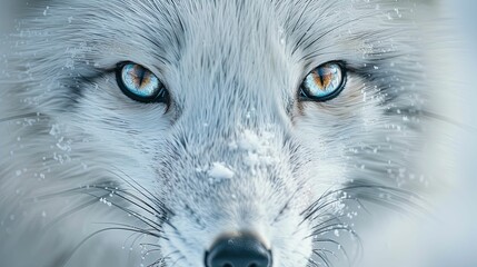 Close-up Portrait of a Snowy Arctic Fox with Blue Eyes