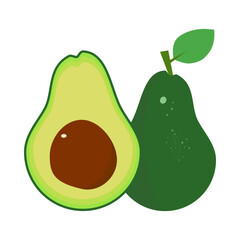 avocado fruit vector. whole and split avocados. avocado illustration. vector design. flat design. simple design. fruit theme. fruity taste.