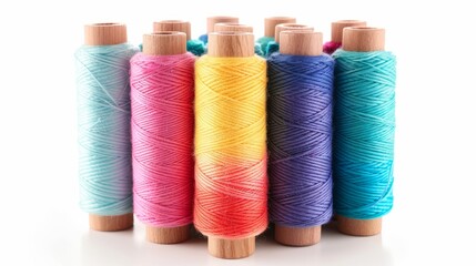 Set of colorful spools of thread isolated on white background -