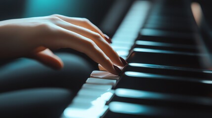 Fototapeta premium A close-up of a woman's hand playing a piano.