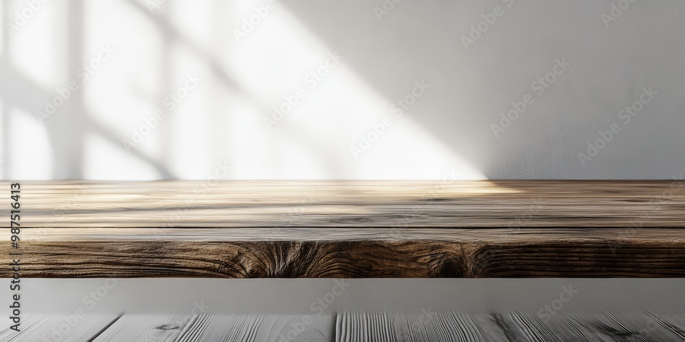 Poster 3d rendering of wooden table top with light rays
