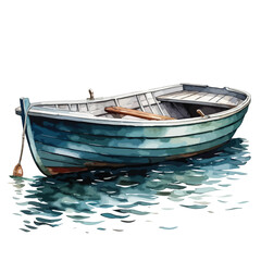 Watercolor hand drawn rowboat isolated on white background. illustration
