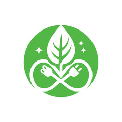 Eco-Friendly Energy Icon Featuring Leaf and Plug Symbol