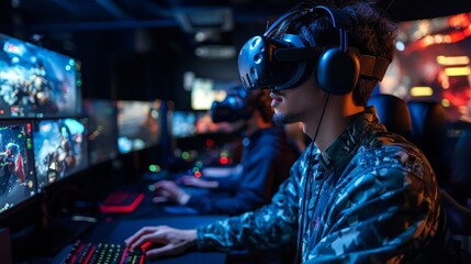 Obraz premium A VR esports tournament where players compete in a fully immersive environment, pushing the boundaries of gaming