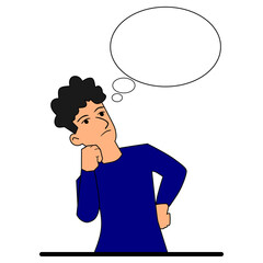 someone in blue is thinking. someone is imagining. someone is dreaming. someone is looking for ideas. vector. simple design. flat design. illustration. cartoon style
