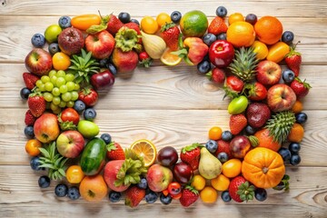 A stunning array of fruits embodies every letter from A to Z, beautifully arranged to highlight vibrant colors and the delightful essence of nature's bounty.