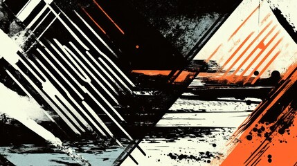 Abstract artwork featuring dynamic lines and contrasting colors, evoking energy and movement.