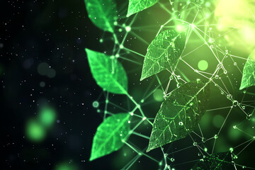 Glowing molecular structures intertwined with botanical leaves, vibrant green hues, scientific analysis of plant chemistry, sleek and futuristic design