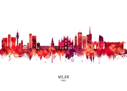Milan Italy Skyline Red