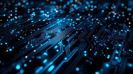 Obraz premium A high-resolution image of a circuit board with blue and white dots covering its top and bottom surfaces, showcasing intricate details
