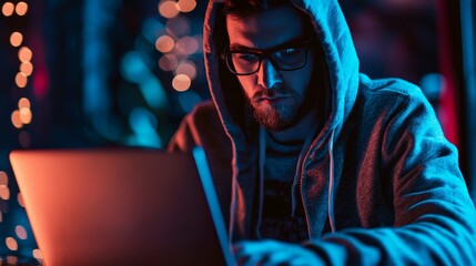 A white-hat hacker working on a laptop, ethically testing and securing systems against threats