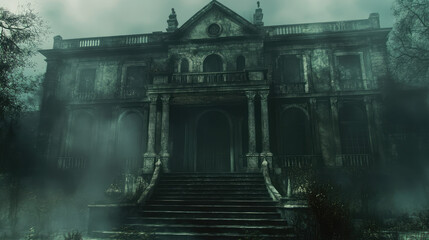 A creepy old house with a dark and eerie atmosphere